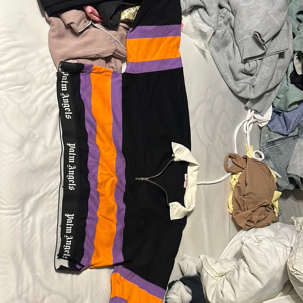 Palm Angels Over Logo Polo Striped Black, Orange, and Purple